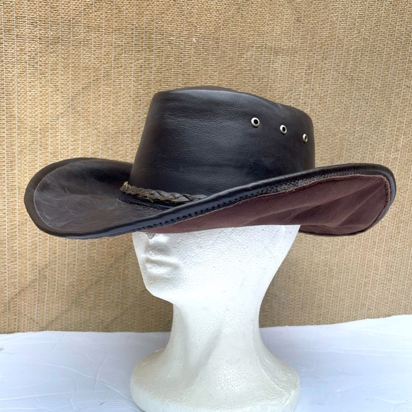 Accessories - Genuine Leather Cowboy Hat Unisex Dark Brown